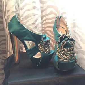 Teal and silver platform heels